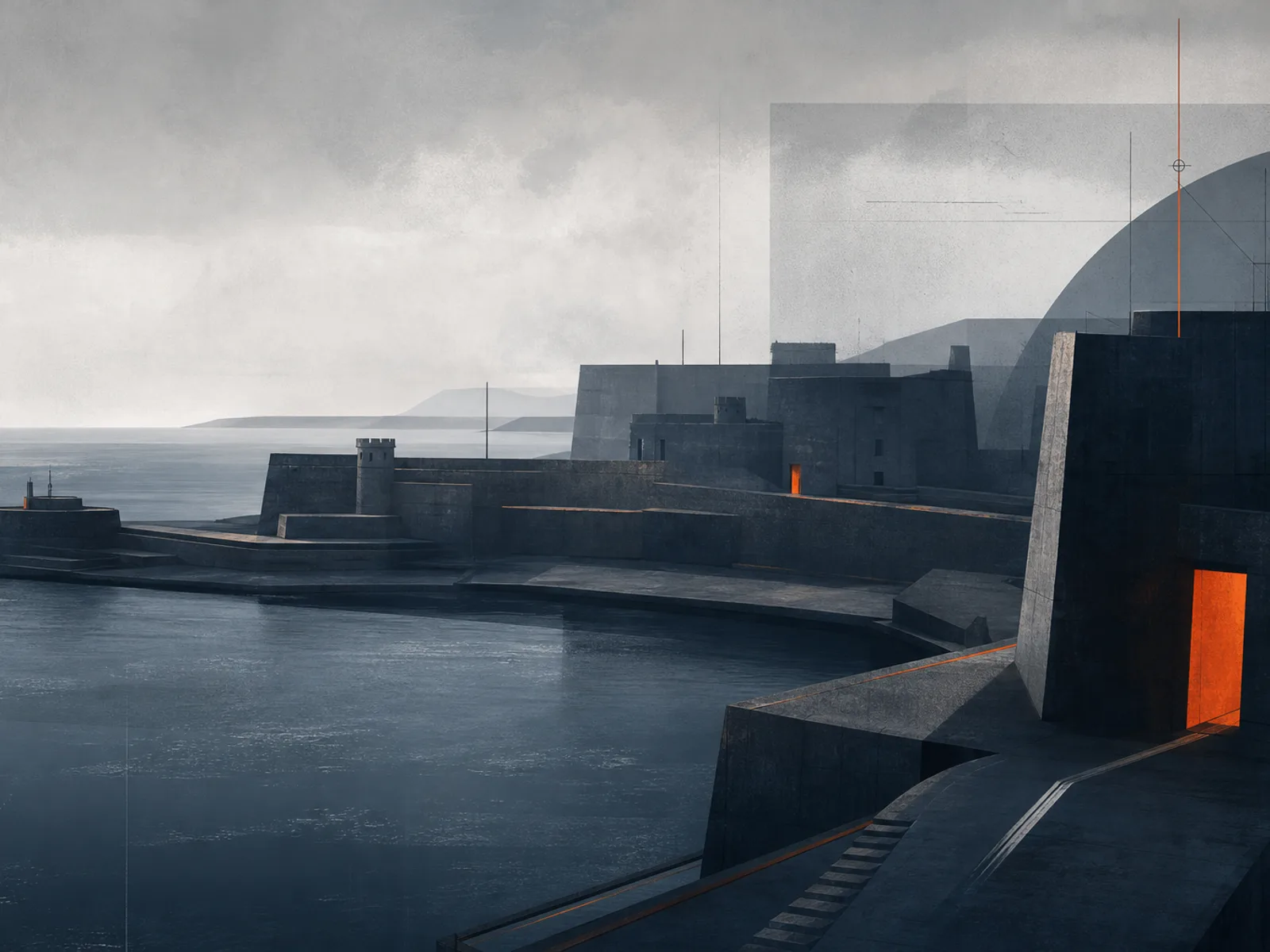 Abstract harbour and Atlantic coastal tones suggesting Halifax’s ocean-tech setting