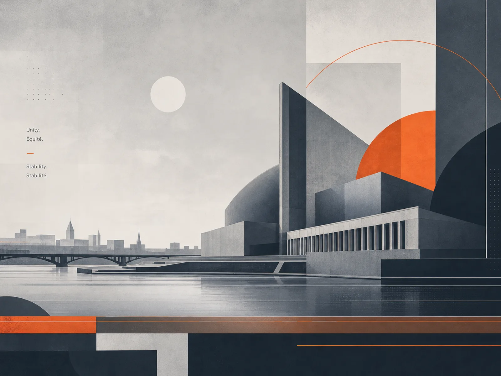Abstract parliamentary and river tones suggesting Ottawa’s National Capital Region