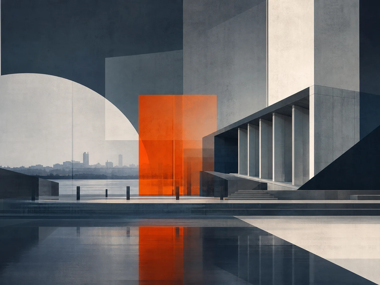 Abstract coastal and harbour tones suggesting Victoria’s Inner Harbour and capital-region skyline