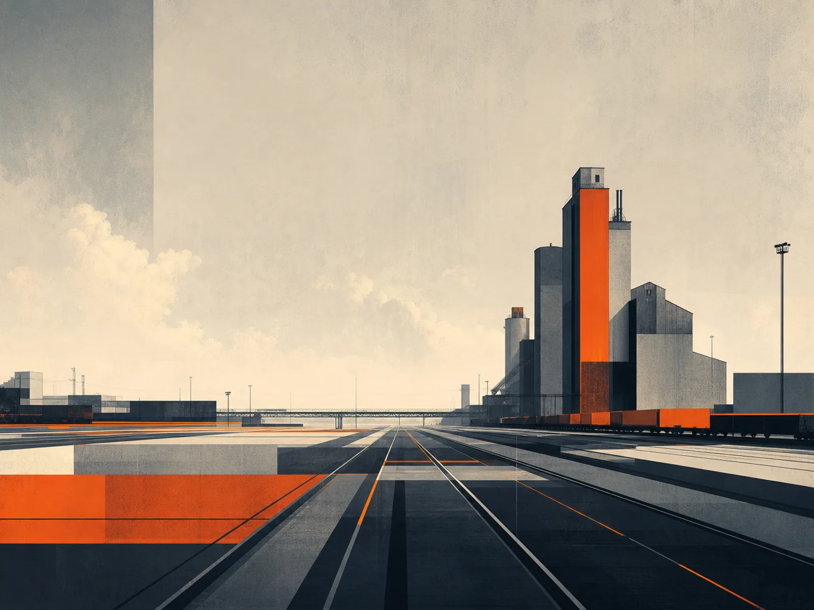 Abstract prairie and river-fork tones suggesting Winnipeg’s transportation hub setting